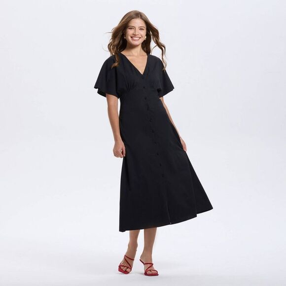 A New Day Dresses & Skirts - A New Day - Women's Short Sleeve Button-Down Flared Midi A-Lin Black